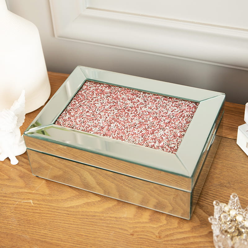 Customized Mirrored Trinket Jewelry Box Women Jewelry Box Organizer With Crystal