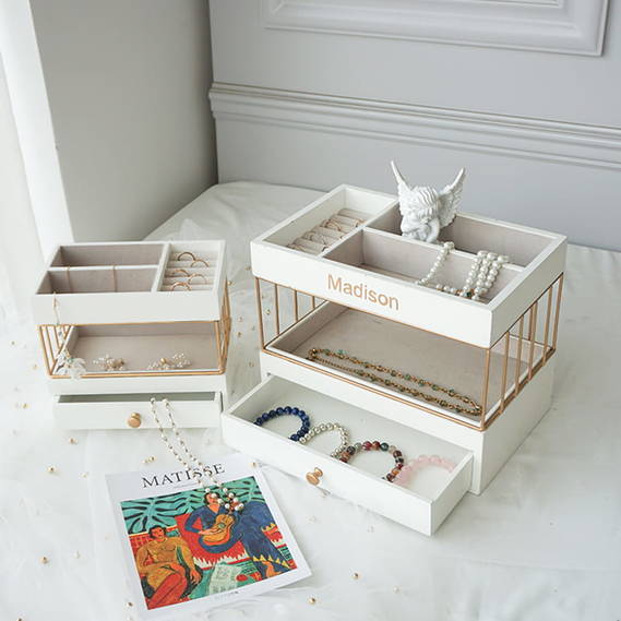 Multifunction Velvet Jewelry Box Organizer Acrylic Jewelry Box With 3 Drawers For Earring Bangle Bracelet Necklace Rings Storage