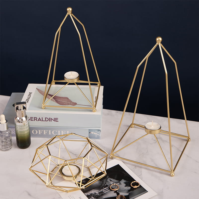Iron Hollow Candlestick Holders Geometry Golden Tealight Candle Holders