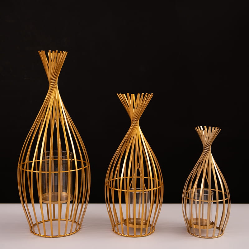Wholesale decorative candlestick metal mesh candle holder with removable glass hurricane