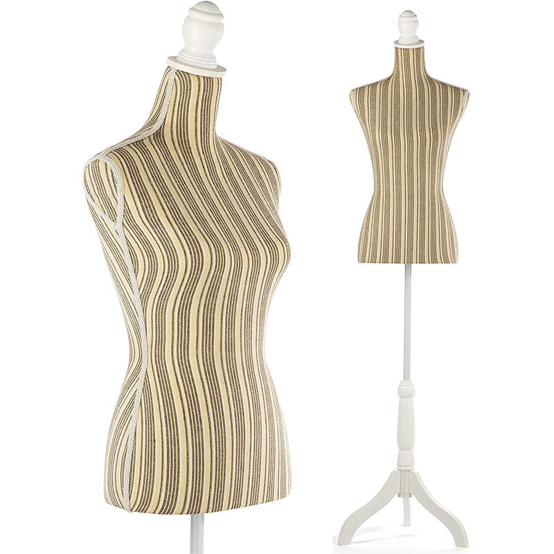 Yellow striped female half-length tailor's mannequin