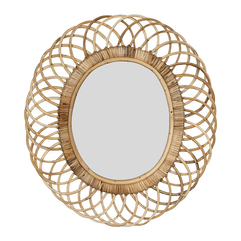 Home Decoration Rattan Round Wall Mirror Creative Art Decoration Mirror Living Room Entrance Mirror Decoration Wall