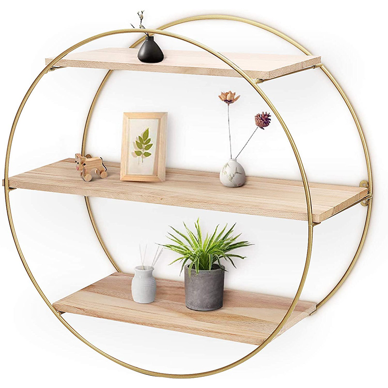 Wooden decorative round shelf Installing decorative furniture